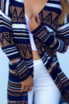 Snap Front  Abstract Print  Long Sleeve Cardigans