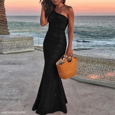 One-Shoulder Lace Halter Fishtail Sexy Evening Dress