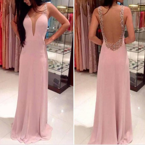 Sexy Halter Deep V-Neck Long Wedding Evening Dress