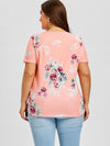 Casual Print Short Sleeve V neck Plus Size Tops