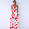 Sexy sleeveless  backless hollow out print   jumpsuit