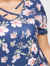 Casual Short Sleeve Print V neck Plus Size Tops