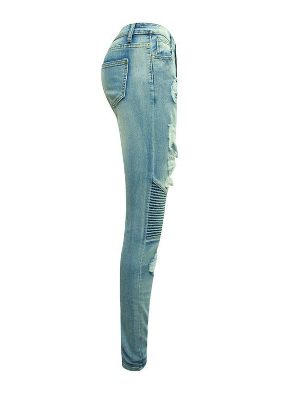 casual Solid Color ripped high waist trousers jeans