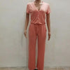 Casual Solid Color Short Sleeve V-neck Jumpsuits