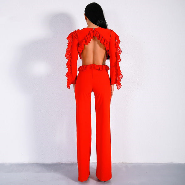 O-Neck Long Sleeve backless Jumpsuit