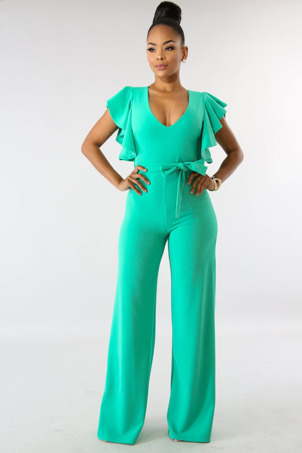 Casual Solid Color Short Sleeve Bell Sleeve Jumpsuits