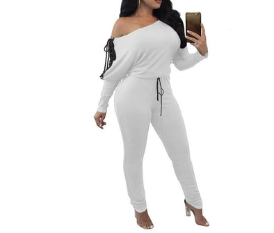 Cotton Dolman Sleeve Off Shoulder Bandage Elastic Waist Jumpsuits