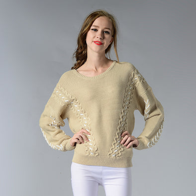 Personality Weaving Round Neck Long Sleeve Sweaters