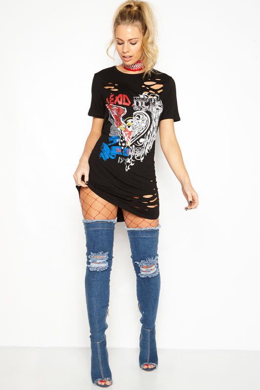 Print Hollow Short Sleeve T-Shirt