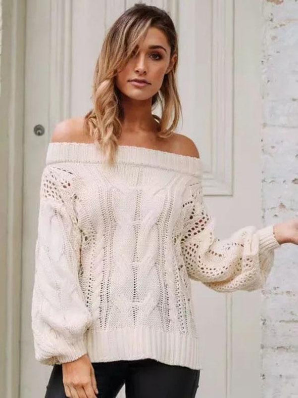 Knitting Loose Solid Color Off-the-shoulder Sweater Tops