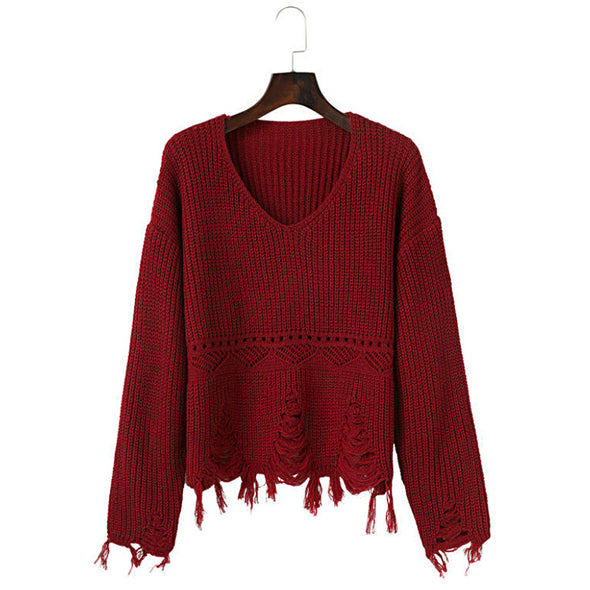 Tassel Thick Line V- neck Sweaters