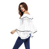 Women's off-the-shoulder collar trumpet sleeve T-shirt