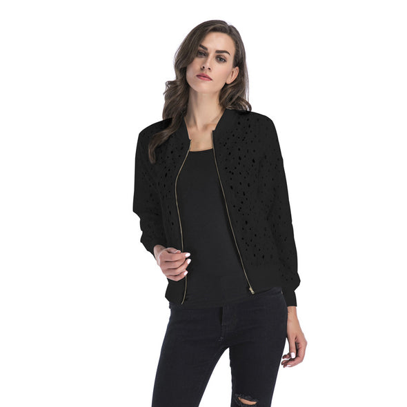 Standing Collar Hollow Lace Slim Long Sleeve Jacket