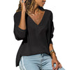 Solid Color V-Neck Long-Sleeved Sweater