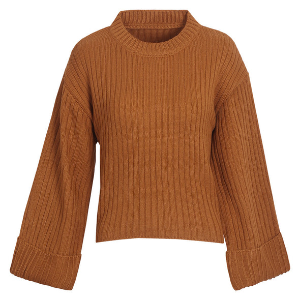 Solid Color Round Neck Long Sleeve Sweaters