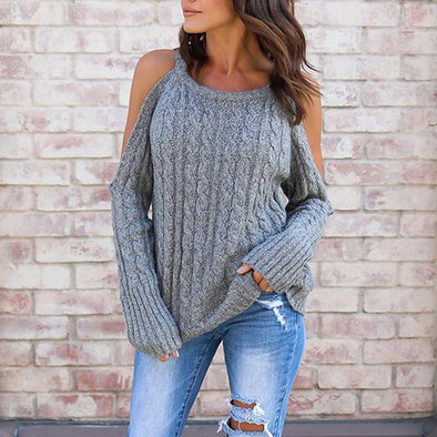 Open Shoulder  Cutout  Plain Sweaters