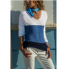 V Neck Long Sleeve Fashion Loose Color Block Knitting Sweaters