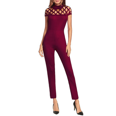 Short-Sleeved Hollow Sexy Jumpsuit