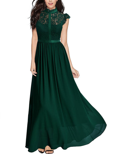 Cutout Half-High Collar Lace Long Evening Dress