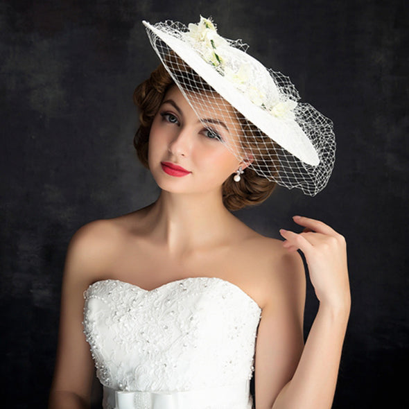 New Lace Flower Mesh Retro Top Hat