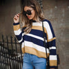 Casual O-Neck Striped Stitching Pullover Sweater