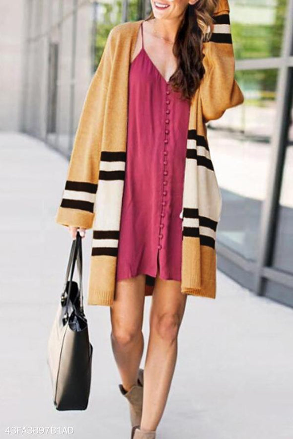 Polyester Casual  Autumn  Striped Cardigans