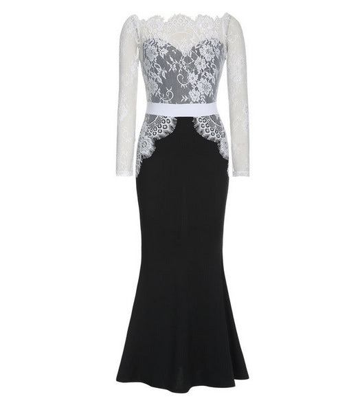 Women's Lace Stitching Fishtail Evening Dress