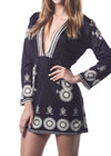 Sexy Digital Print Deep V Neck Long Sleeve Slim Bodycon Dress