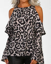 Fashion Leopard Off Shoulder Long Sleeve T-Shirt