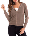 Solid Color Hooded Zipper Long Sleeve Knit Cardigan