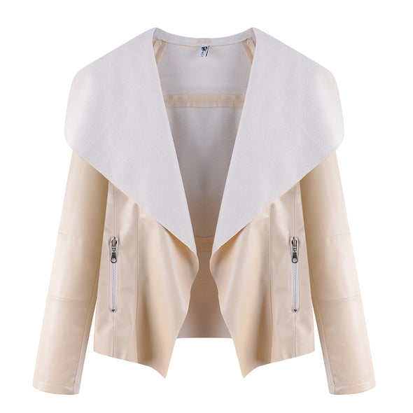 Fashion PU Leather Large Lapel Loose Jacket