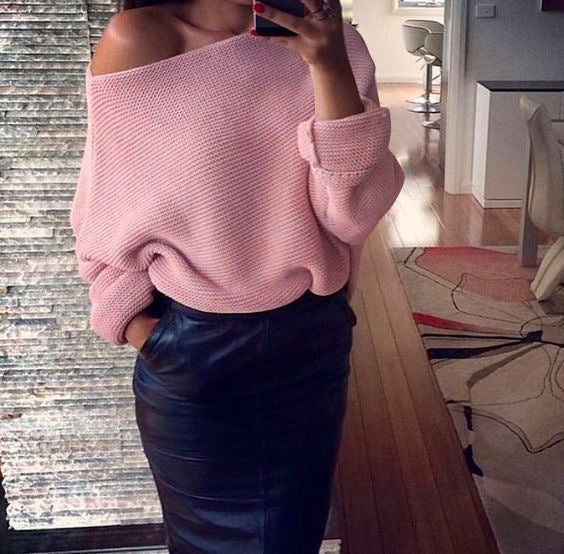 Sexy Solid Color Strapless Shoulder Sweaters