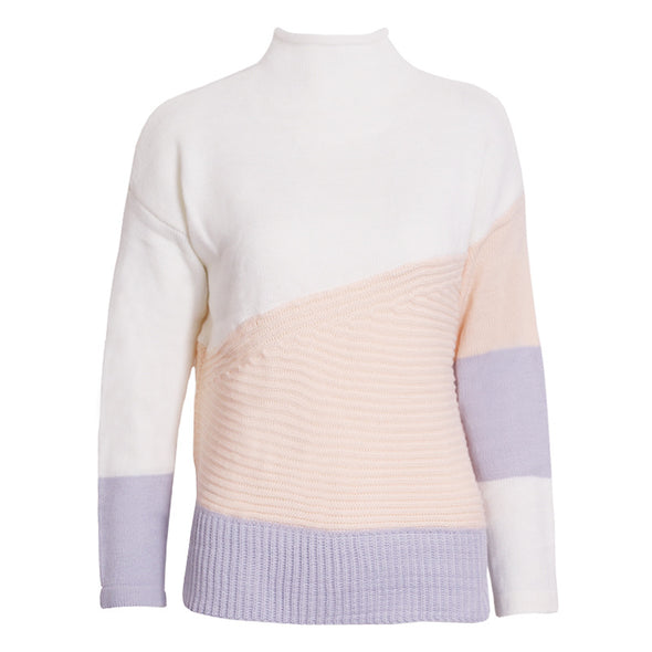 Hit Color Patchwork Round Neck Sweaters