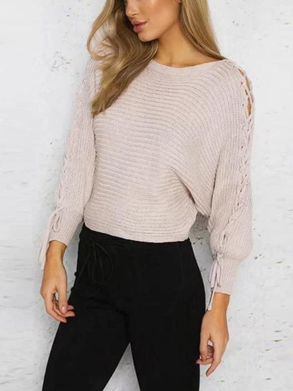 Sexy Off-Shoulder  Bat Sleeve Knit Tie Sweater