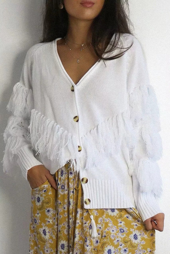 Fashion Tassel Single-Breasted V-Neck Sweater