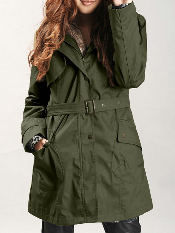 Hooded Flap Pocket Detachable Fleece Lined Coat