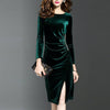 O-Neck Slit Plain Velvet Bodycon Dress