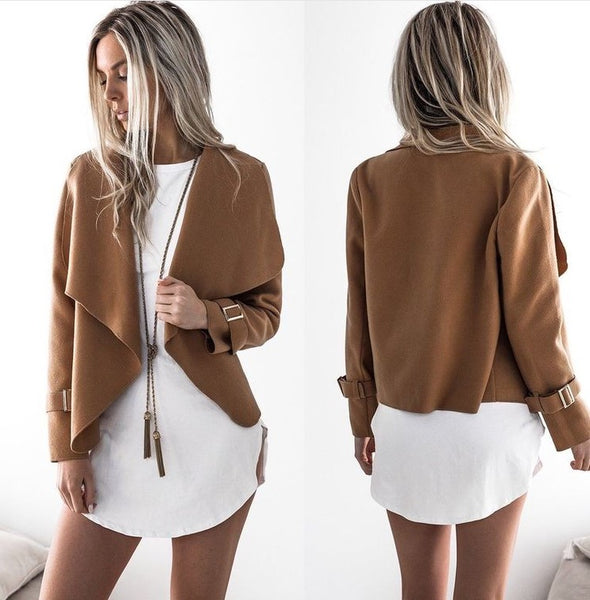 Lapel Long Sleeve Cardigan Woolen Coat