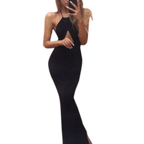 Solid Color Spaghetti Straps Sleeveless Evening Dress