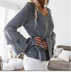 V-neck Lantern Long Sleeve Loose Sweater