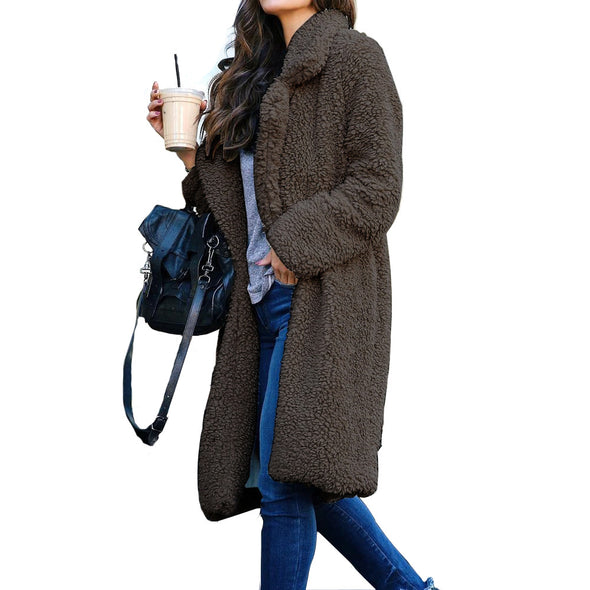 Long Sleeve Lapel Women's Plush Coat