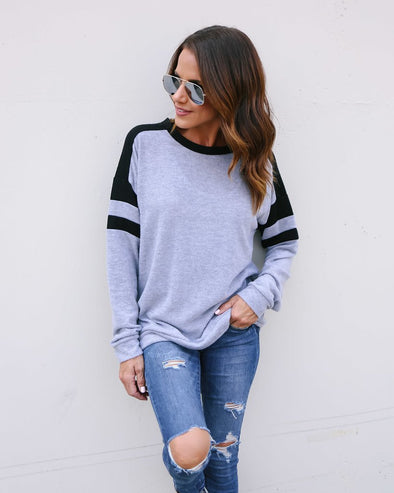 New O-neck stitching raglan sleeve long sleeve sweater