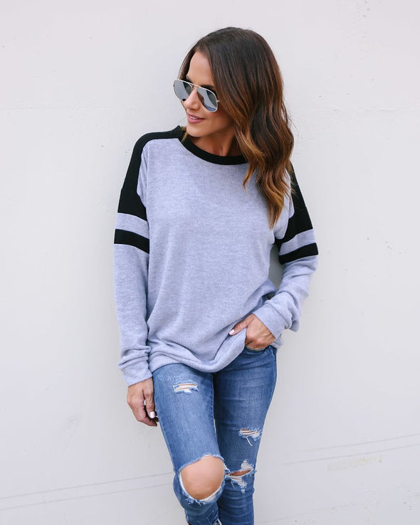 New O-neck stitching raglan sleeve long sleeve sweater