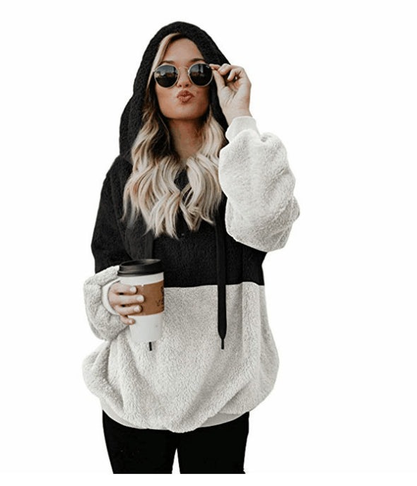 Plush Contrast Hooded Sweater