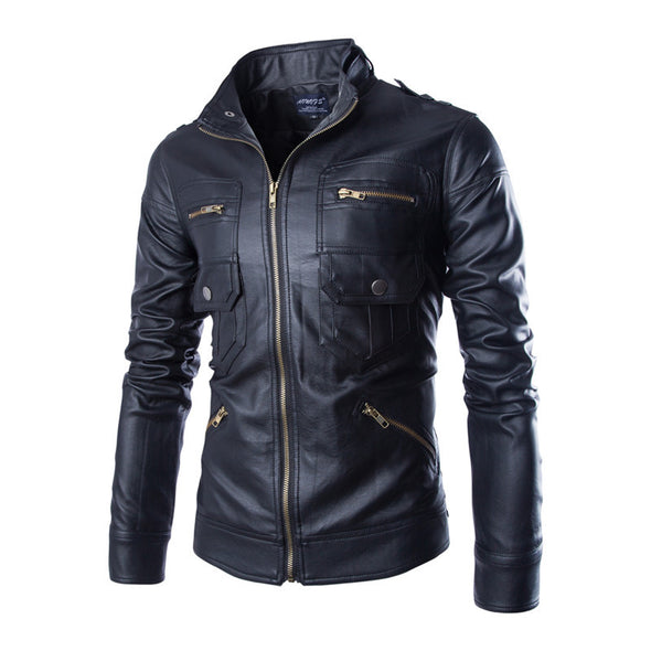 New British Stand Collar Locomotive PU Leather Jacket