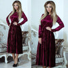 O-Neck Velvet Pleated Maxi Dress