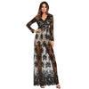 New V-neck Long Sleeve Mesh Embroidered Perspective Evening Dress