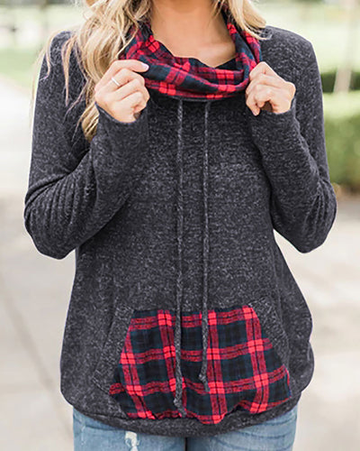 Pile Of Collar Plaid Stitching Casual T-Shirt Sweatshirt