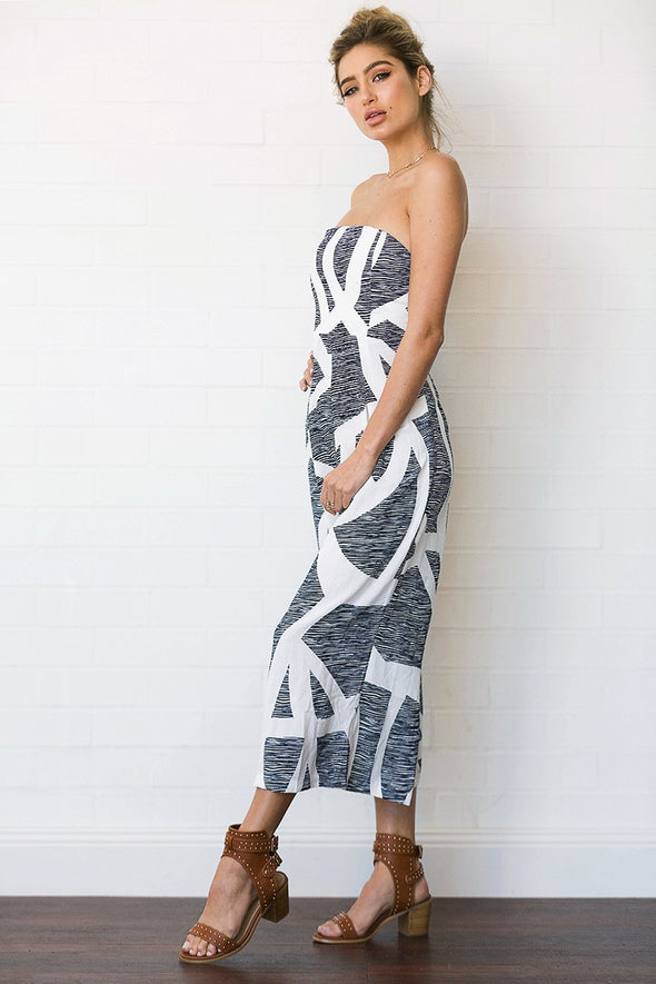 Sexy Wrapped Chest Digital Print Wide Leg Jumpsuit