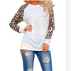 Round Neck Stitching Leopard Loose Long-Sleeved T-Shirt